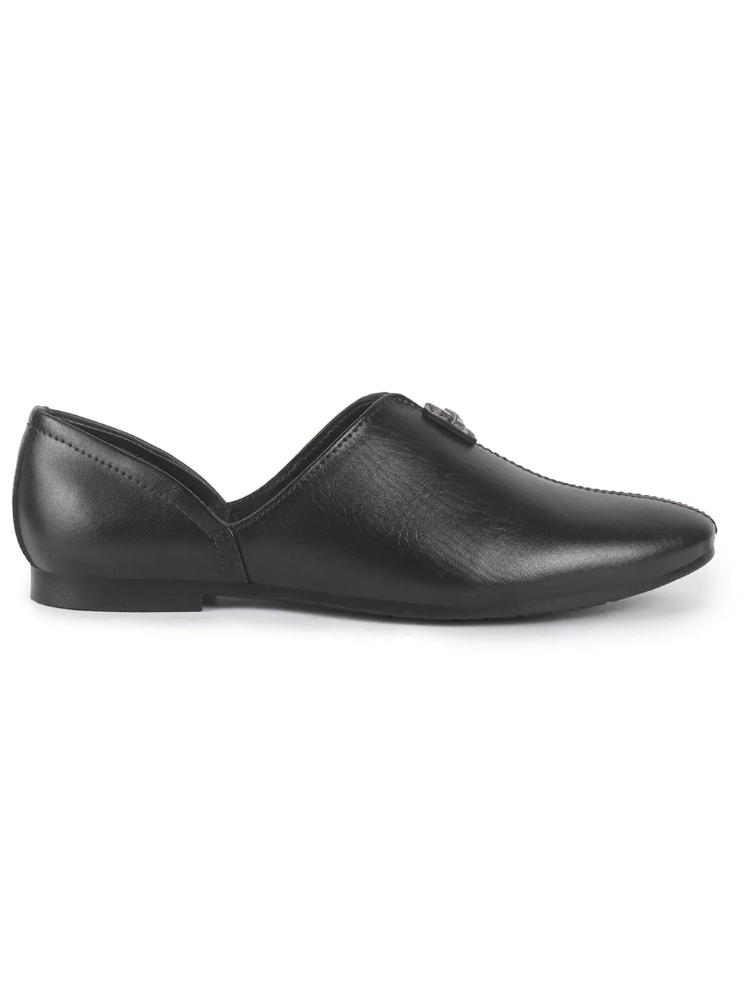 Men Black Pointed Toe Ethnic Slip On Juttis and Mojaris for Wedding|Party Slip On Shoes|Kurtas Shoes|Traditional Shoes