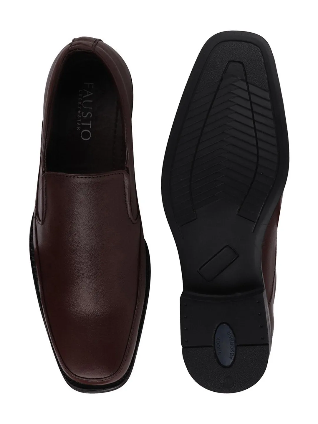 Men Brown Formal Leather Slip-On Shoes