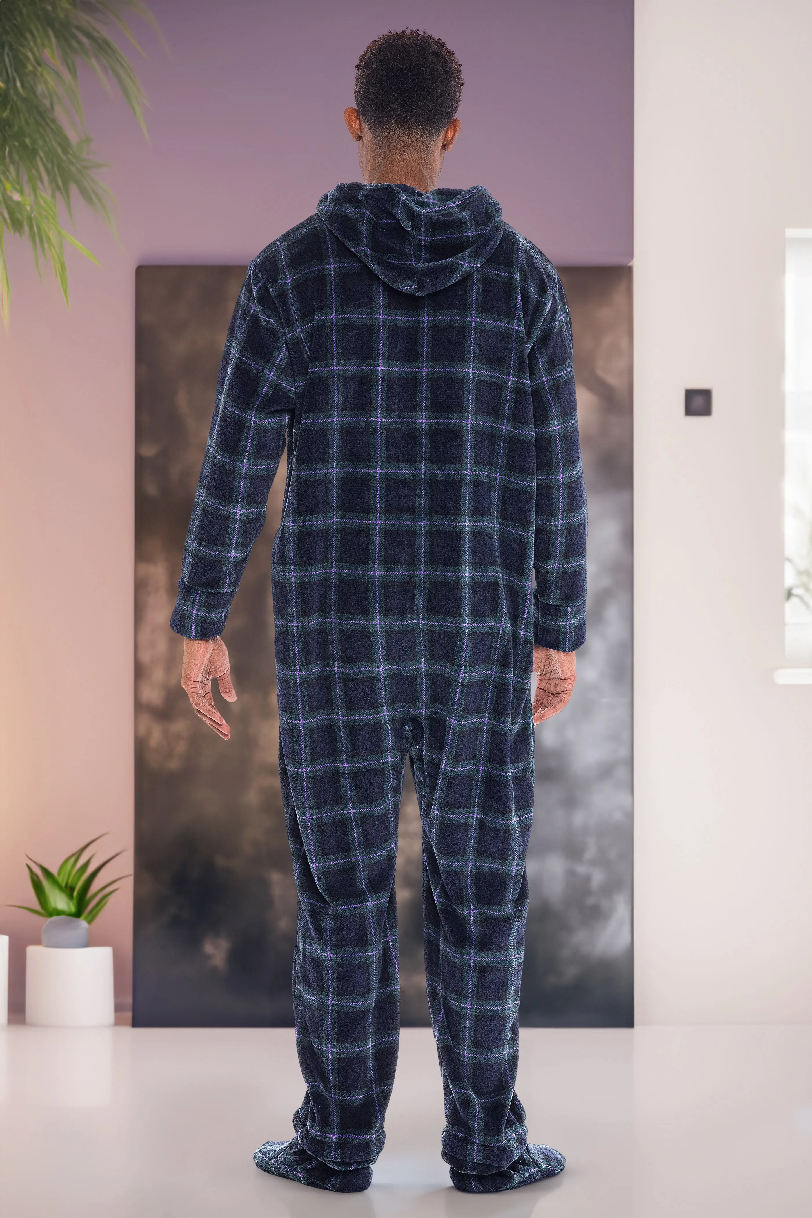 Men's Hooded Footed Adult Onesie Pajamas, Plush Winter PJs with Hood