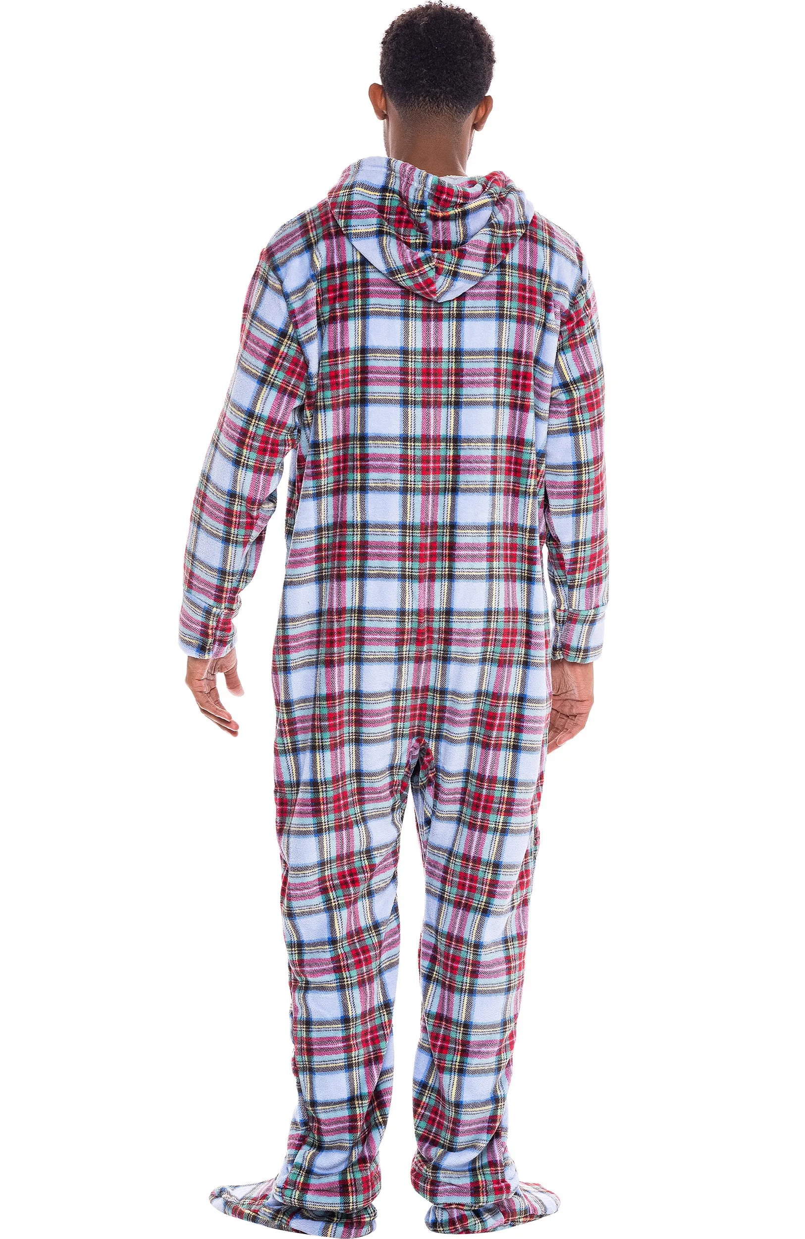 Men's Hooded Footed Adult Onesie Pajamas, Plush Winter PJs with Hood