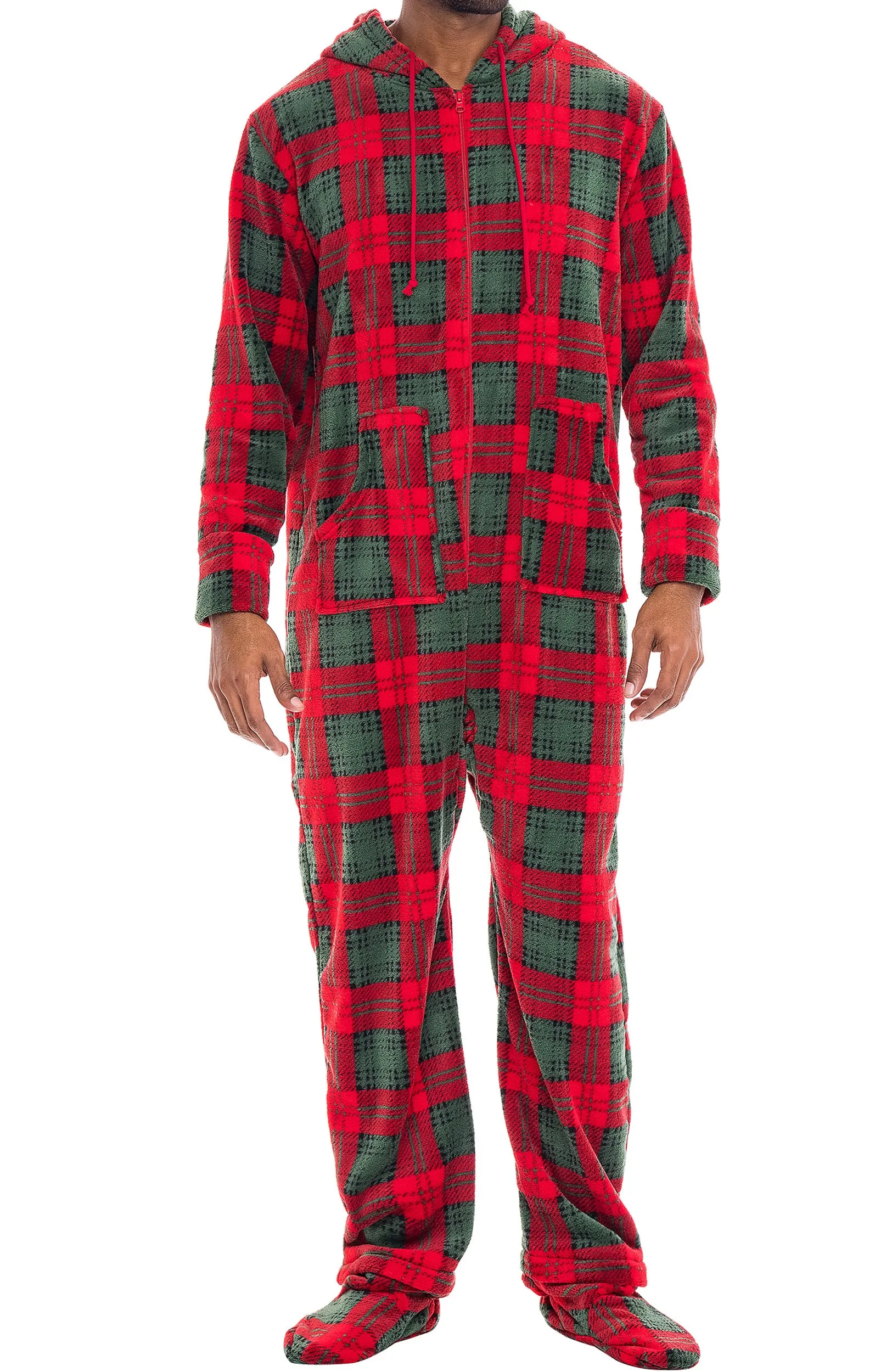 Men's Hooded Footed Adult Onesie Pajamas, Plush Winter PJs with Hood