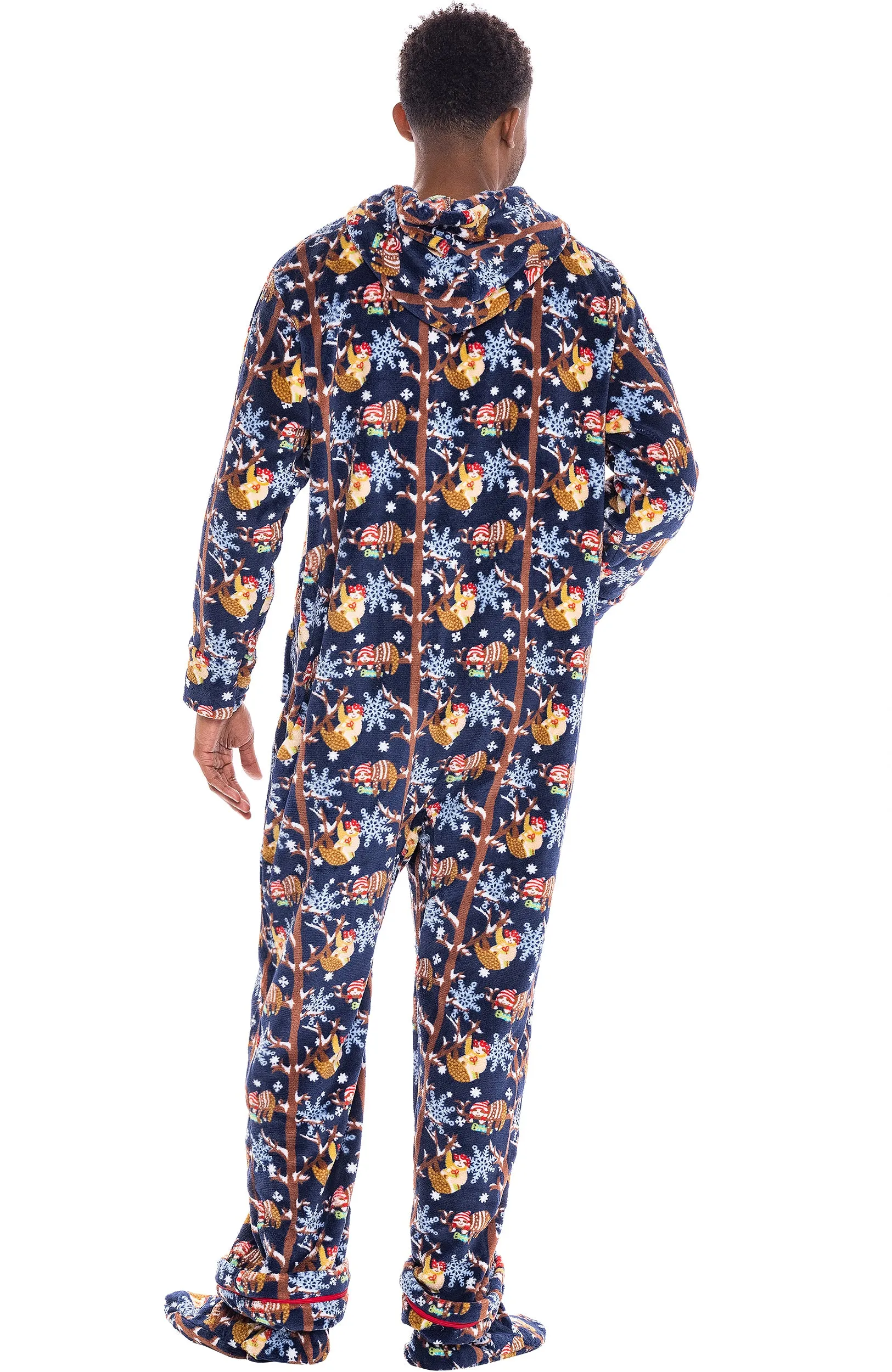 Men's Hooded Footed Adult Onesie Pajamas, Plush Winter PJs with Hood