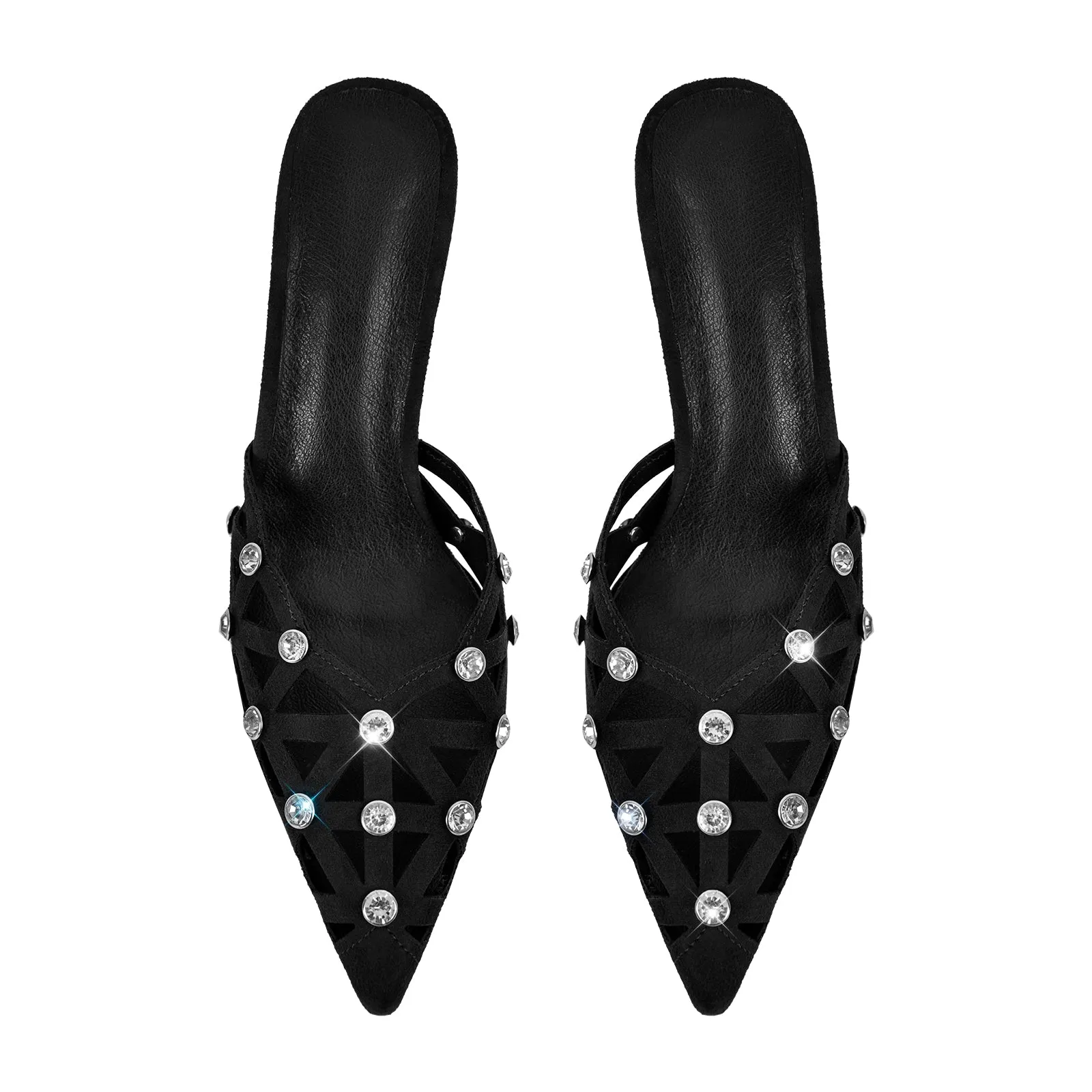 Rhinestone Pointed Toe Hollow Mules Sandals