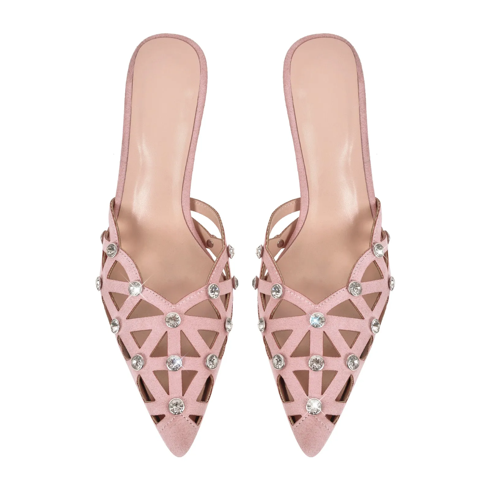 Rhinestone Pointed Toe Hollow Mules Sandals