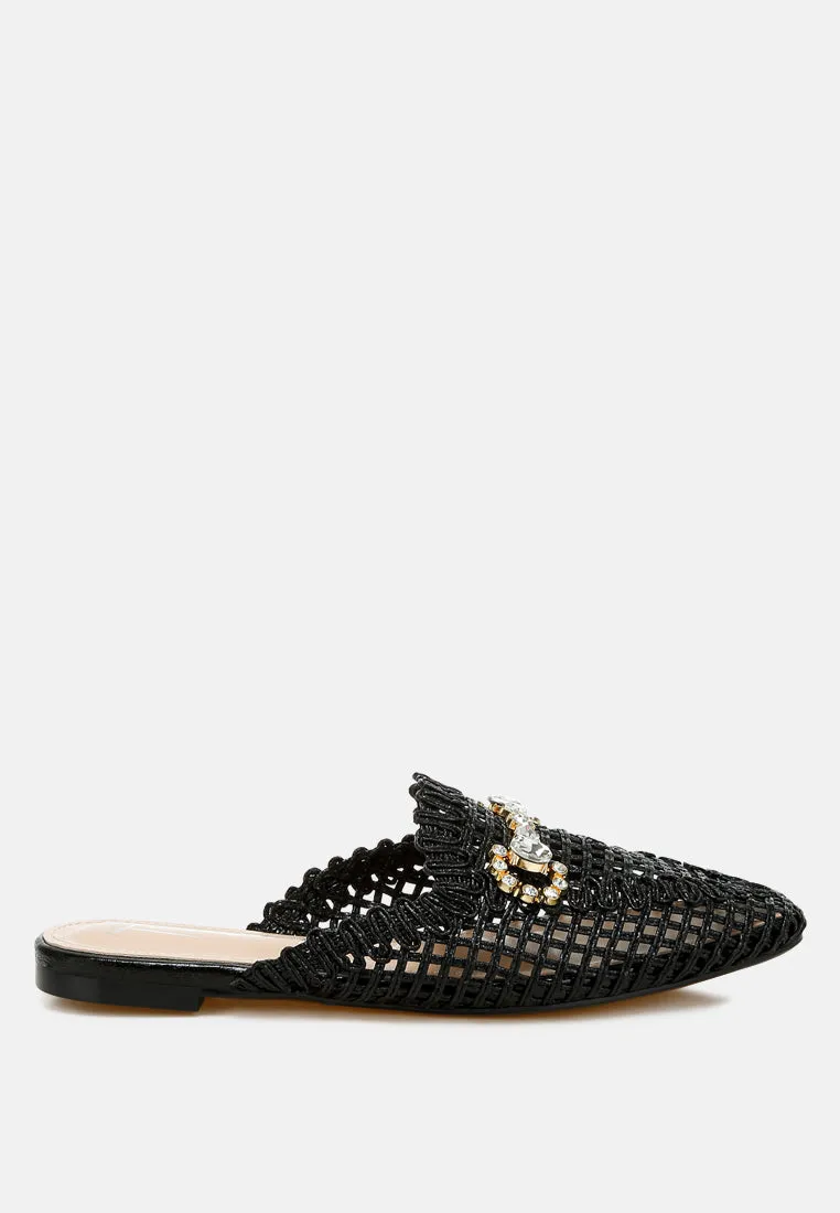 Roboma Metallic Woven Diamante Mules