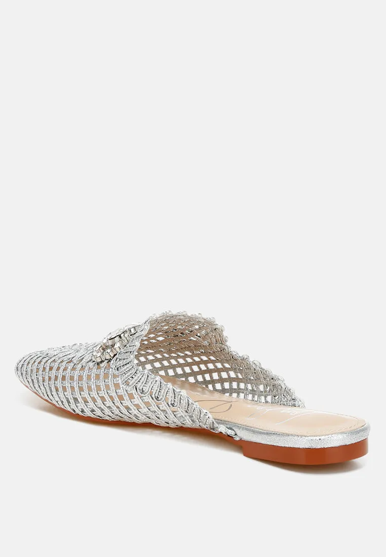 Roboma Metallic Woven Diamante Mules