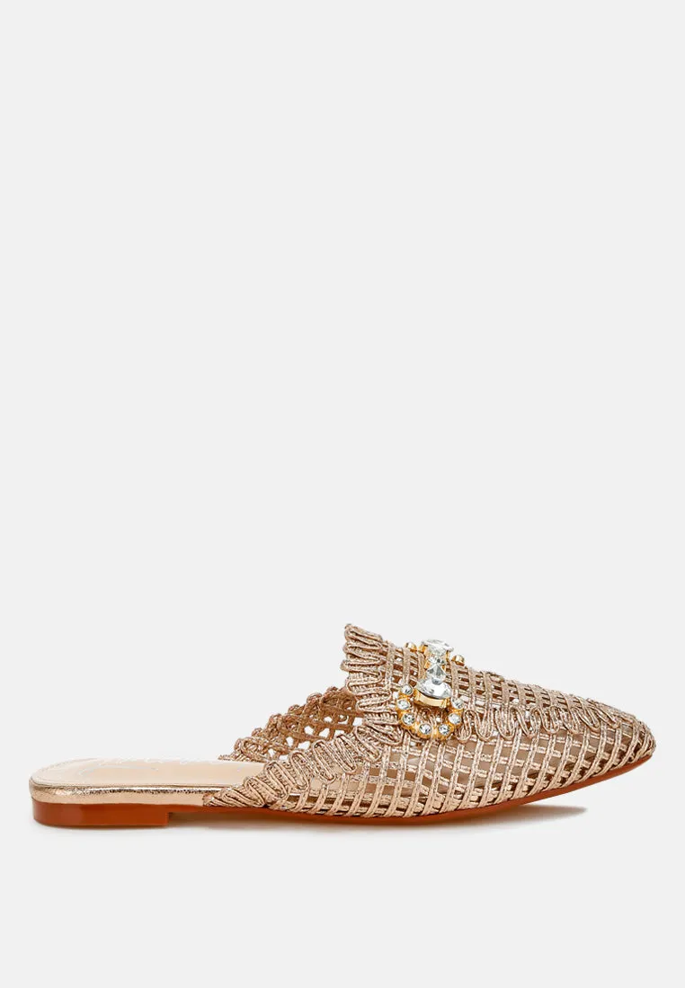 Roboma Metallic Woven Diamante Mules