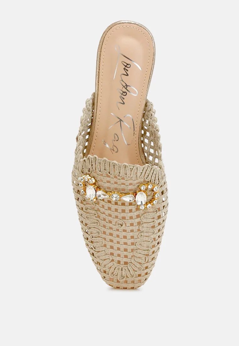 Roboma Metallic Woven Diamante Mules