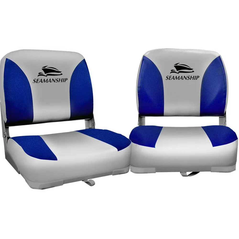 Seamanship Set of 2 Folding Swivel Seats - Grey Boat & Blue