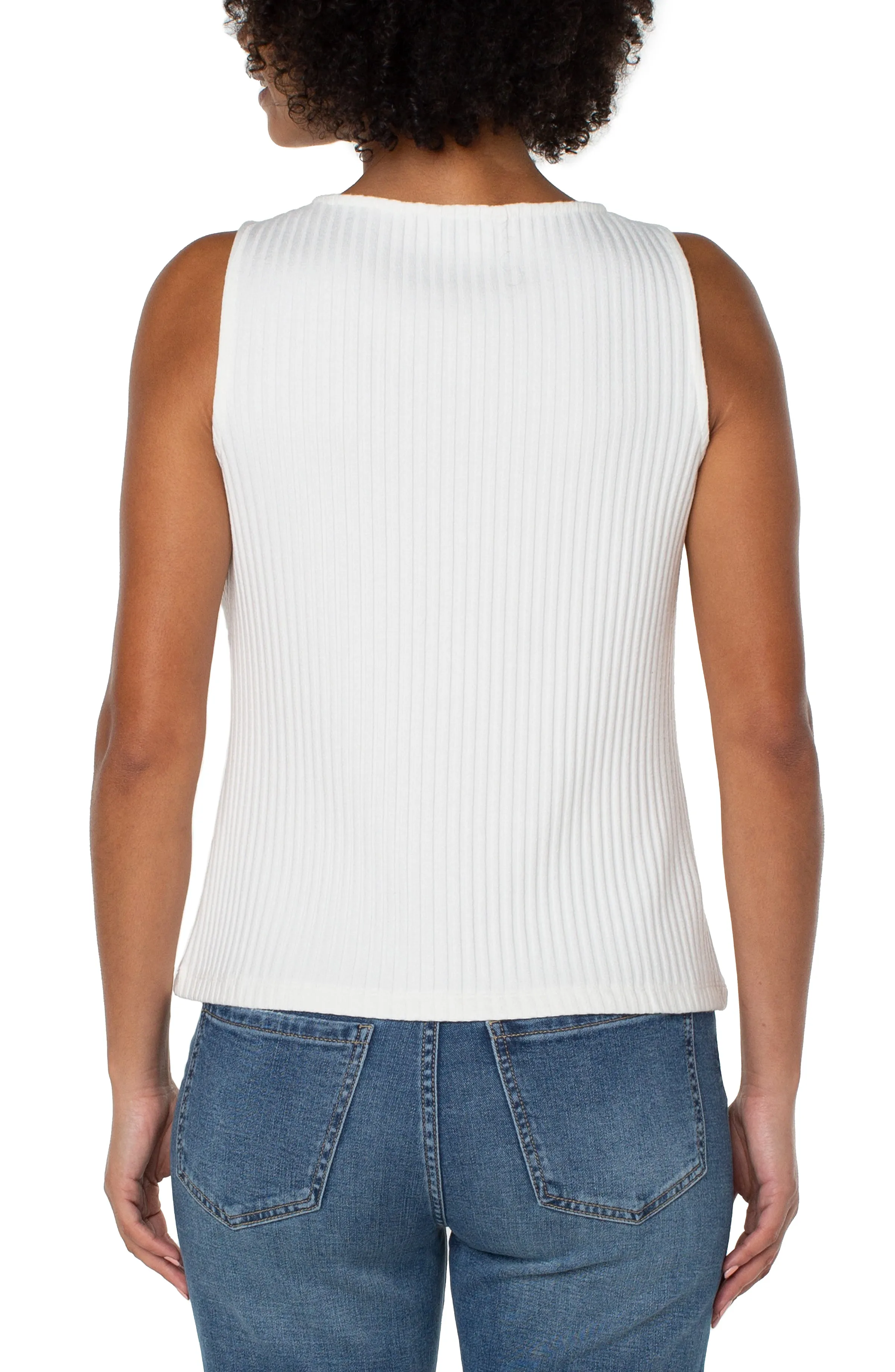 SLEEVELESS BOAT NECK RIB KNIT TOP