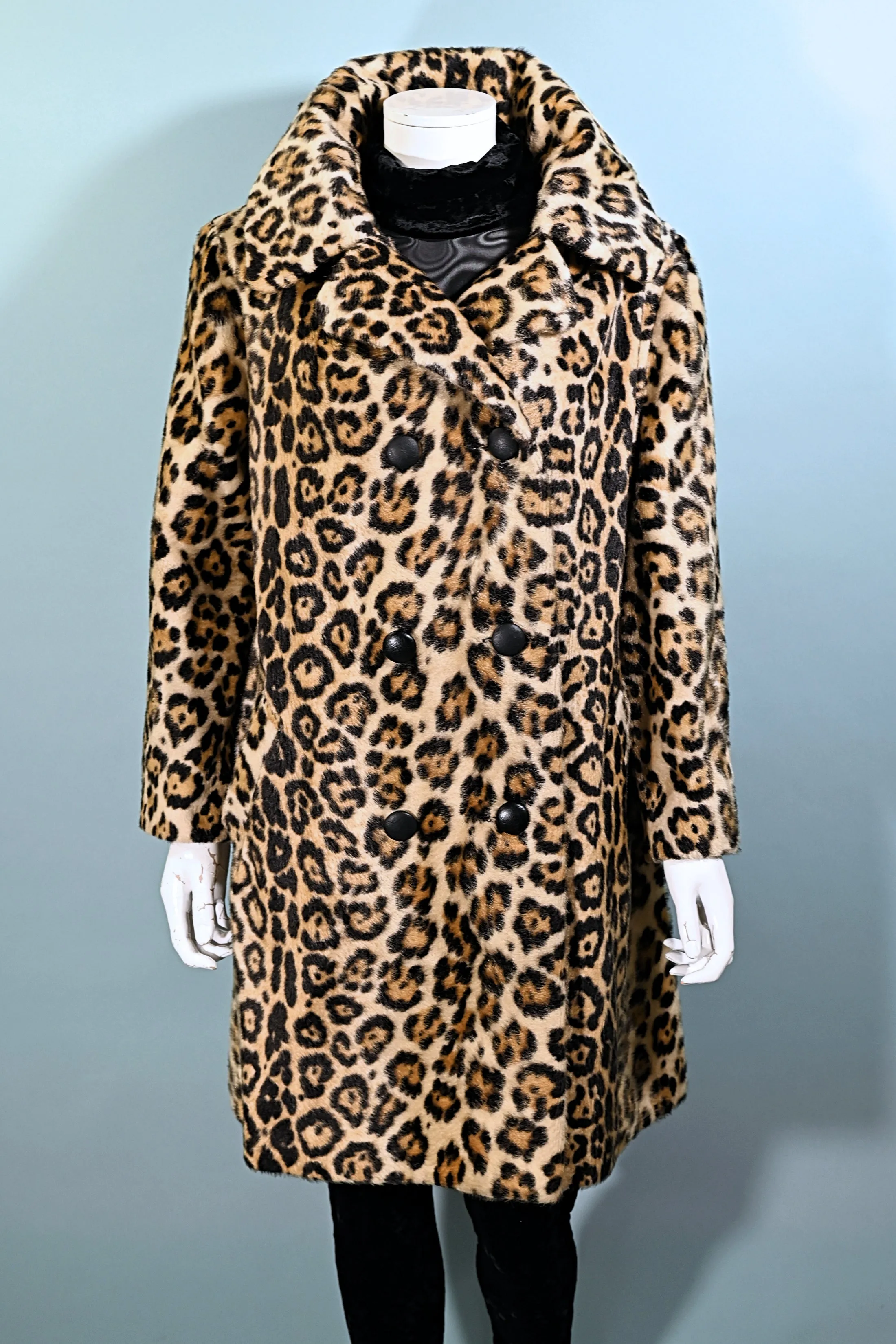 SOLD Safari/Fairmoor/LaFrance Vintage 60s Faux Fur Leopard/Jaguar Coat, Double Breasted Belted Coat L/XL