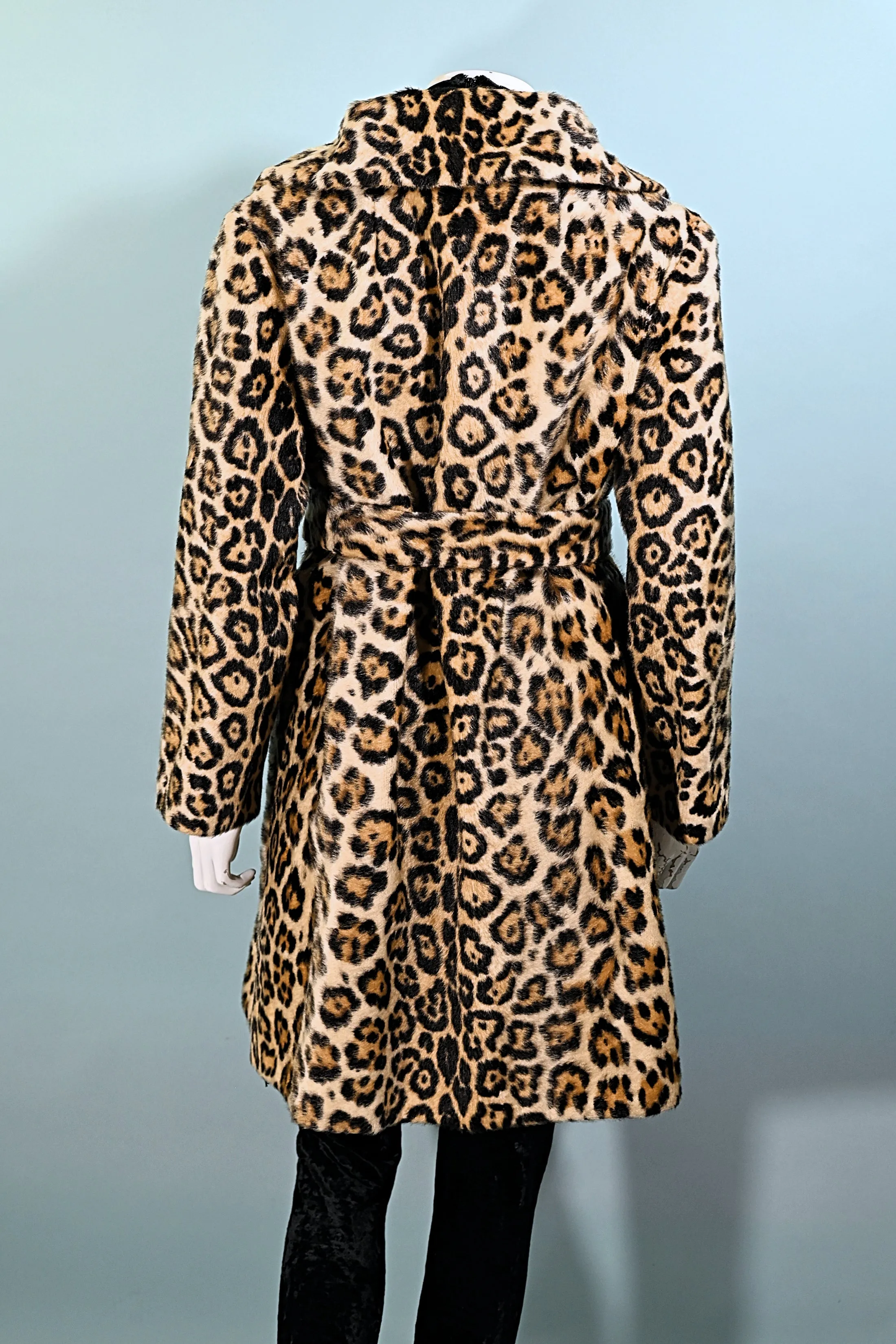 SOLD Safari/Fairmoor/LaFrance Vintage 60s Faux Fur Leopard/Jaguar Coat, Double Breasted Belted Coat L/XL