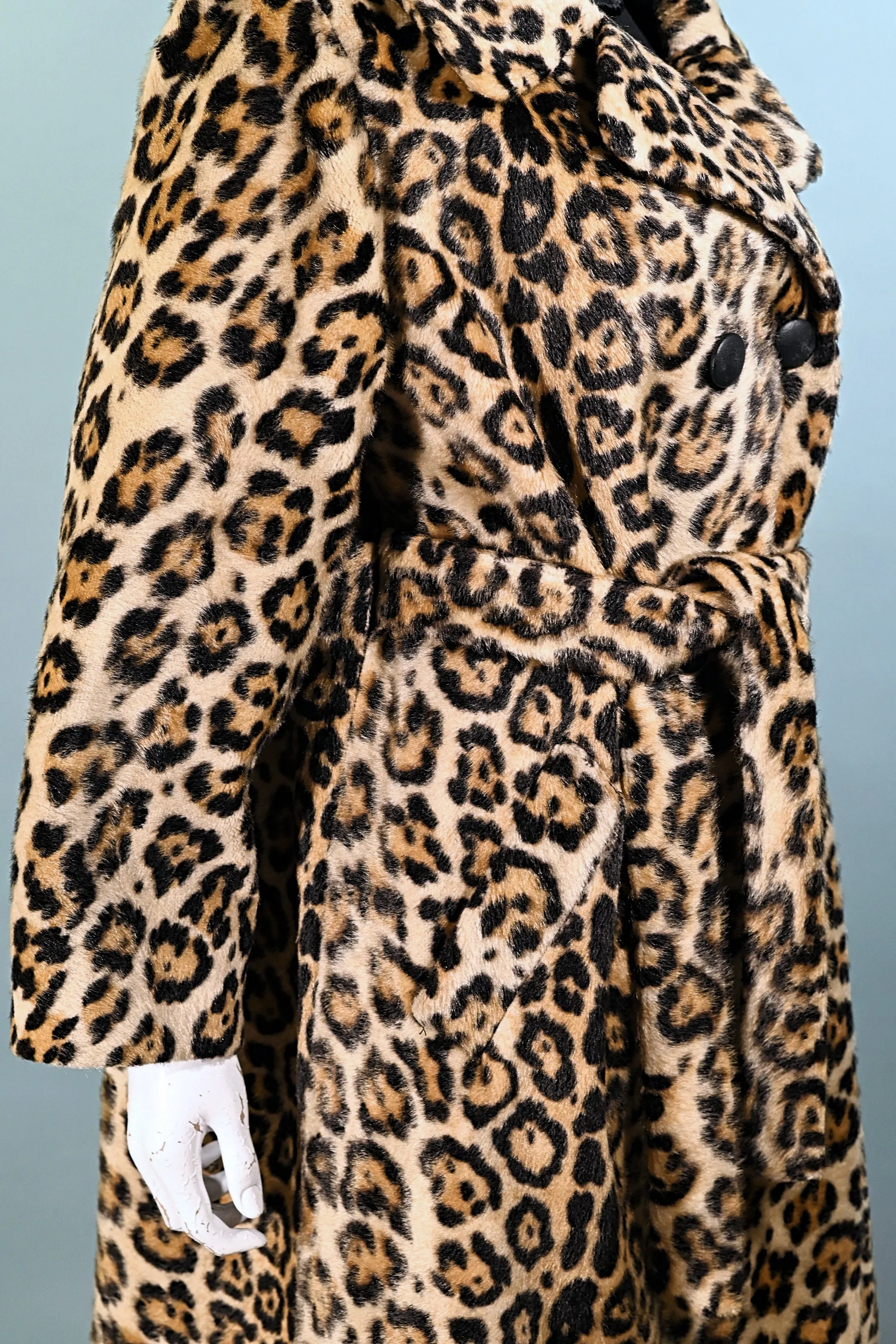 SOLD Safari/Fairmoor/LaFrance Vintage 60s Faux Fur Leopard/Jaguar Coat, Double Breasted Belted Coat L/XL