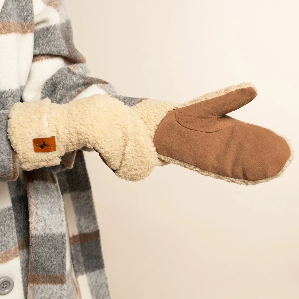 Sophia (beige) - suede teddy mittens with warm faux fur lining