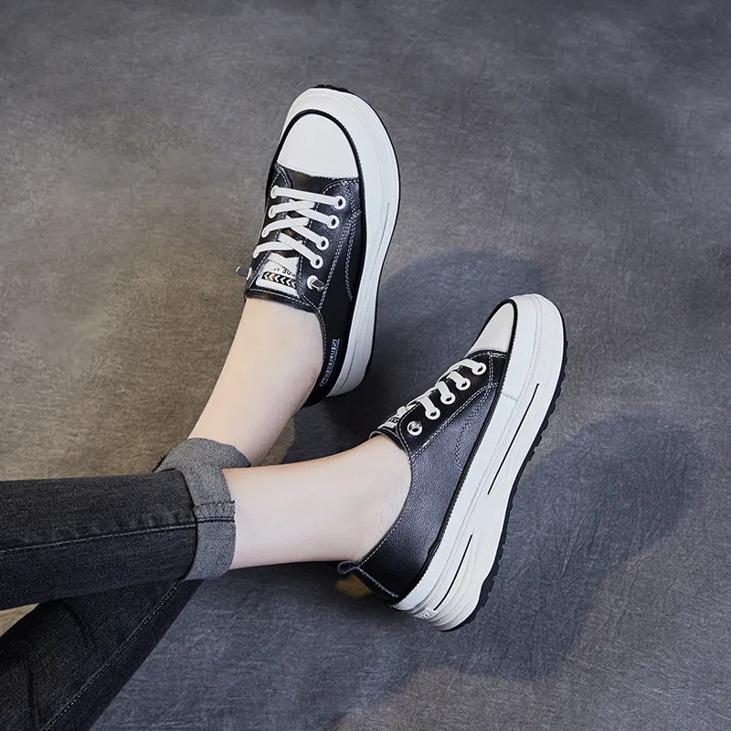 Women Fashion Leather Thick Soled Skate Casual Shoes