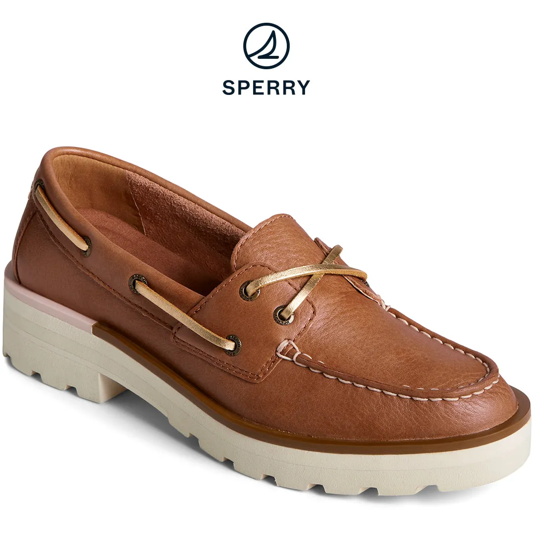 Women's Chunky 2-Eye Leather Boat Shoe Tan (STS89096)