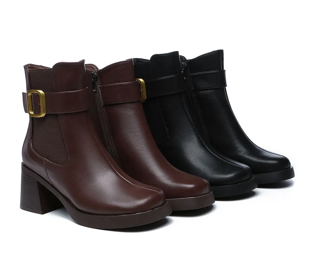 Women'S Leather Heels Ankle Zipper Boots Jane