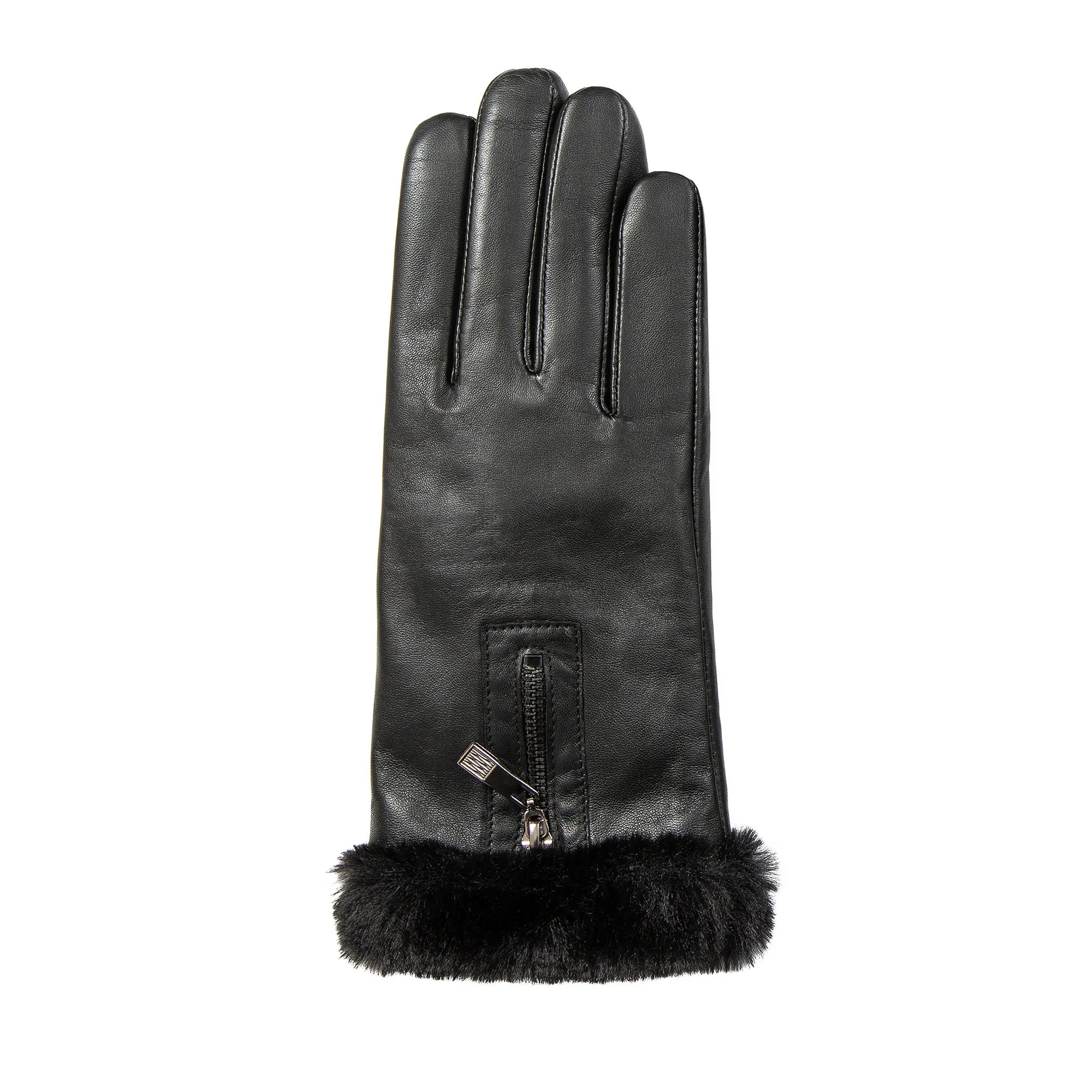 Women’s Touchscreen Faux Fur-Lined Leather Gloves with Zip