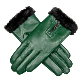 Women’s Touchscreen Faux Fur-Lined Leather Gloves with Zip