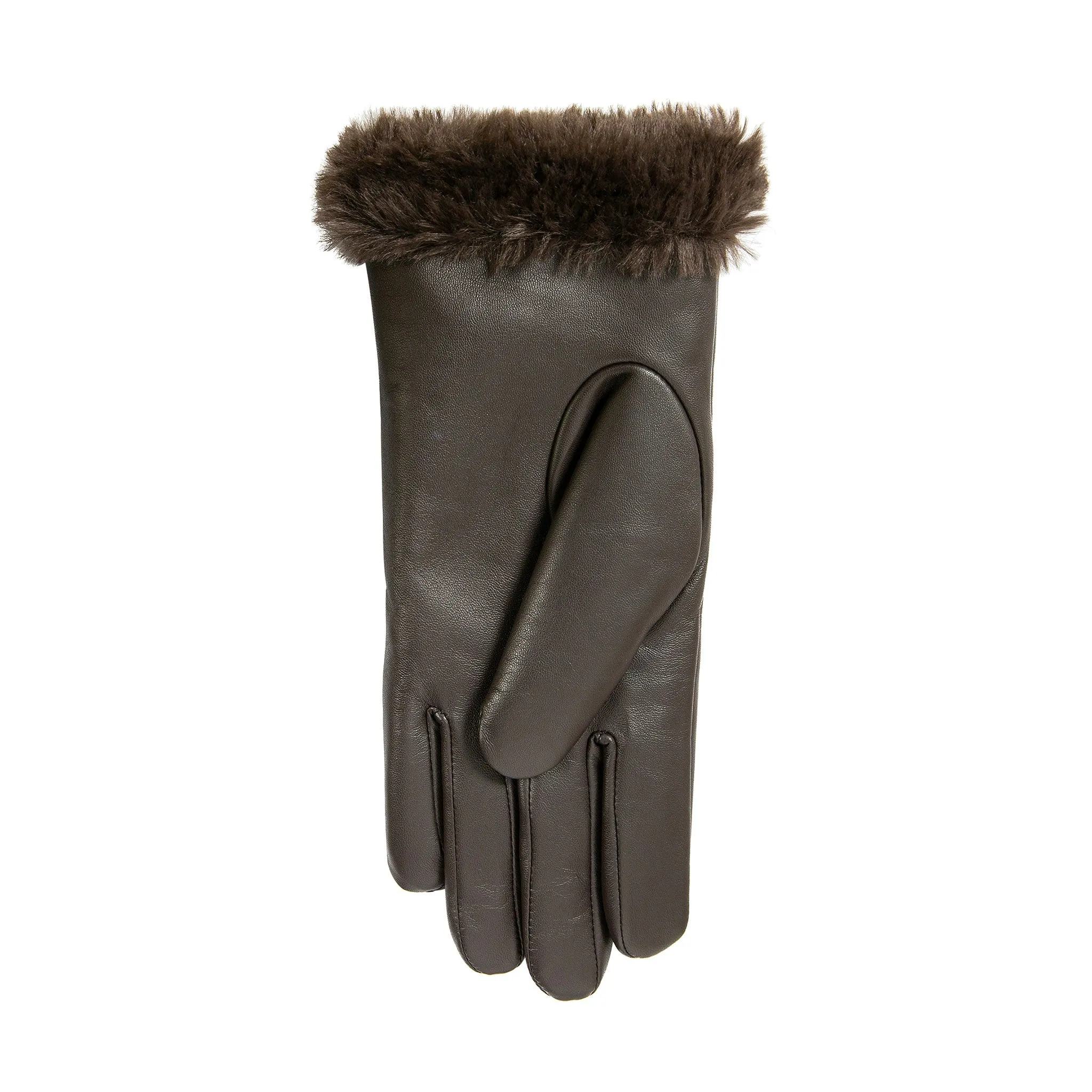 Women’s Touchscreen Faux Fur-Lined Leather Gloves with Zip