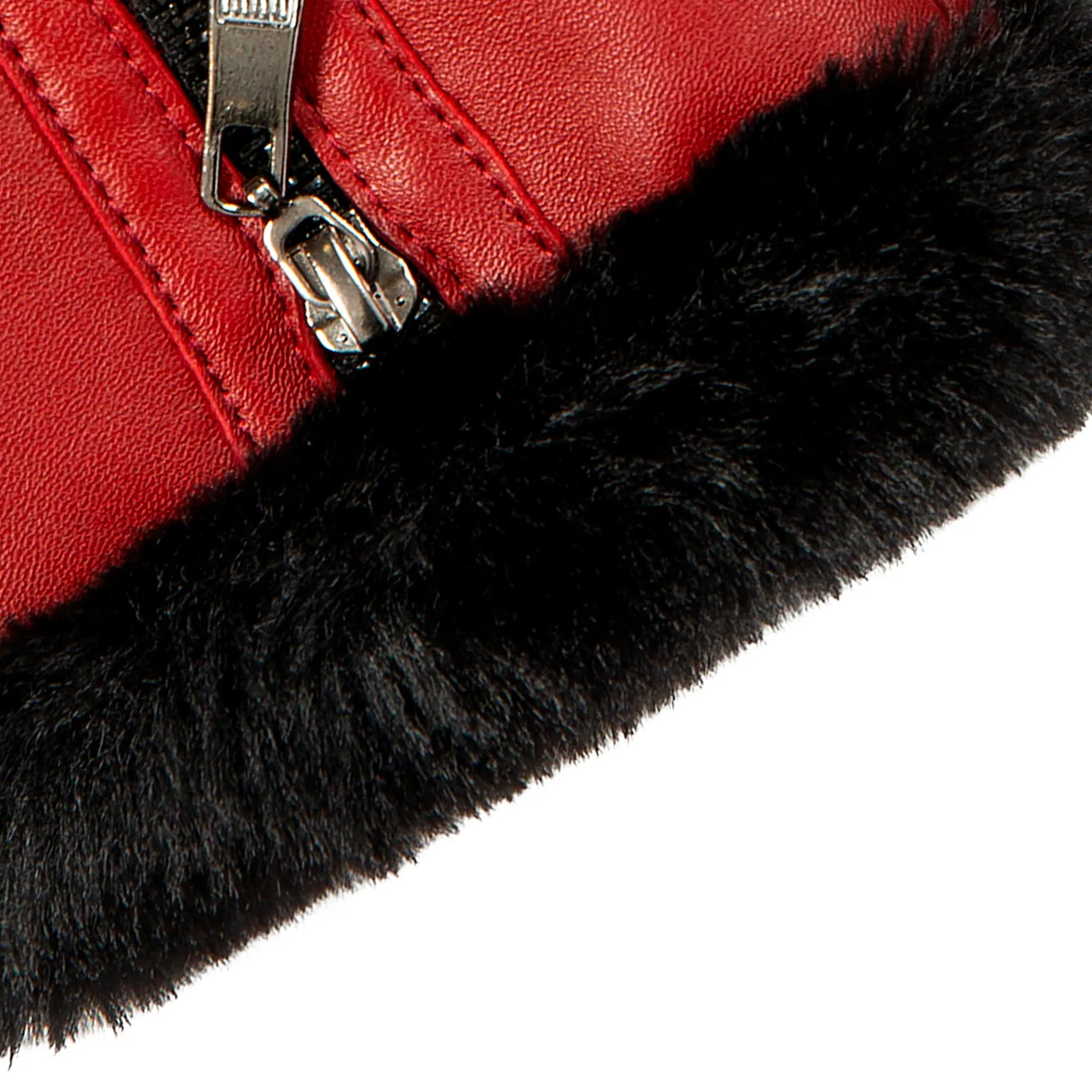 Women’s Touchscreen Faux Fur-Lined Leather Gloves with Zip