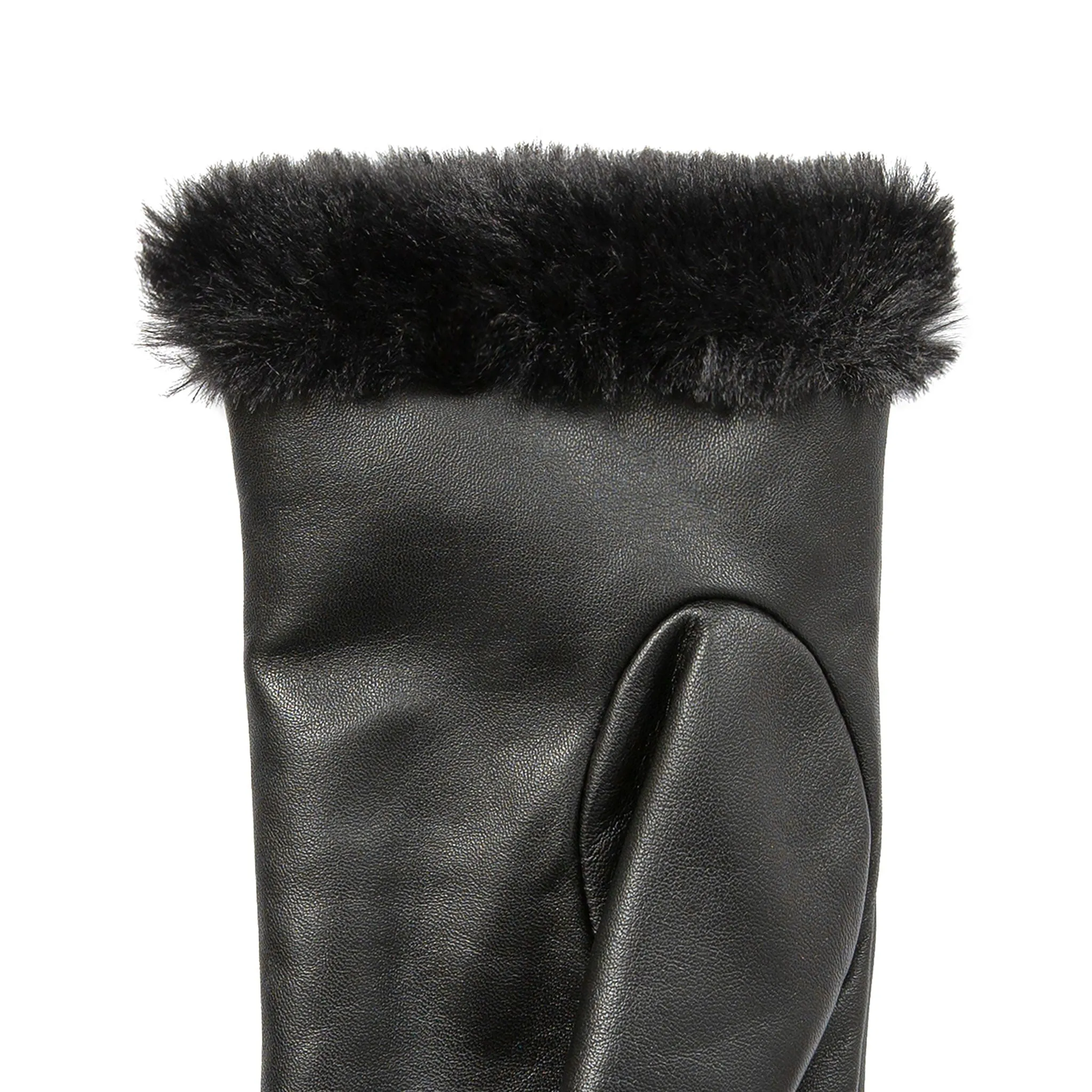 Women’s Touchscreen Faux Fur-Lined Leather Gloves with Zip