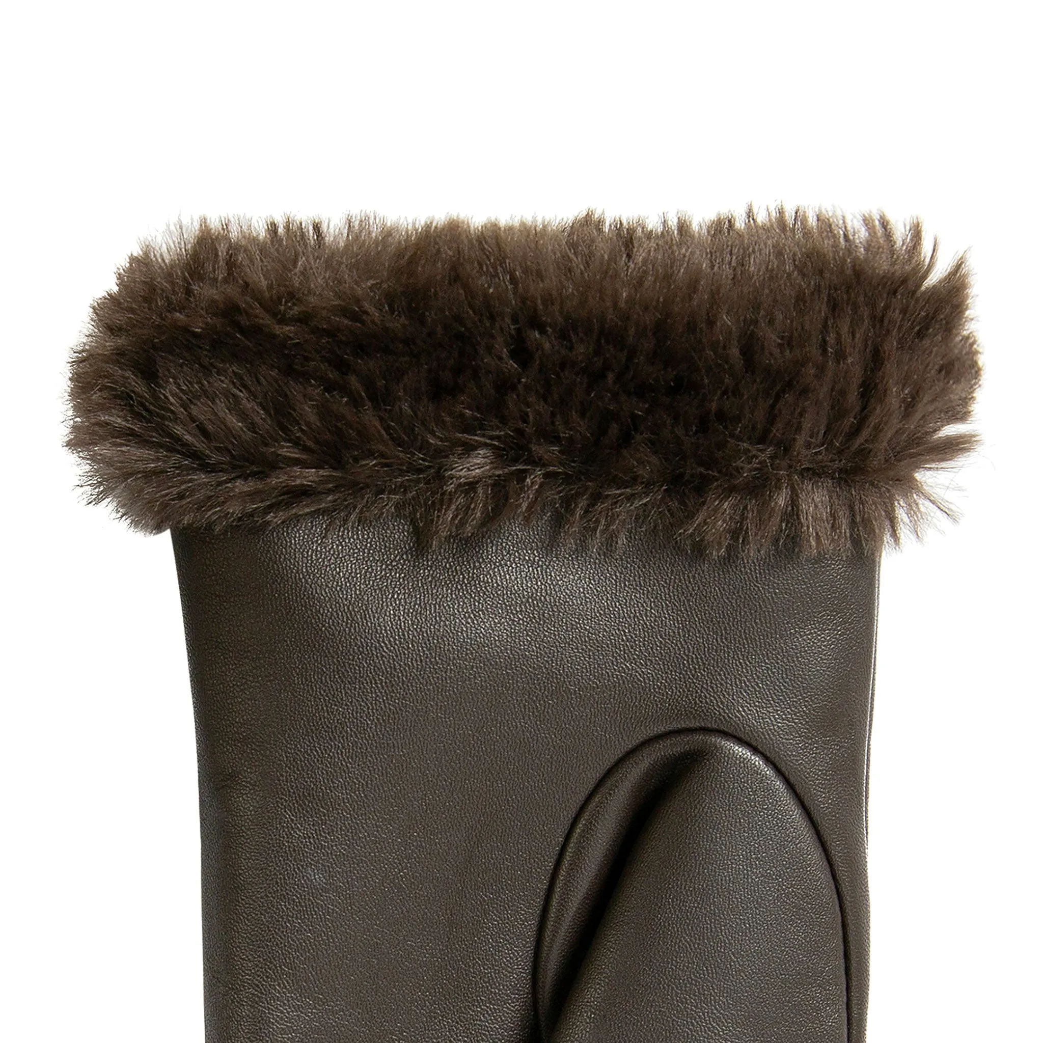 Women’s Touchscreen Faux Fur-Lined Leather Gloves with Zip