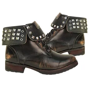 Xelement LU8033 Women's Brown Studded Lace Up Leather Boots